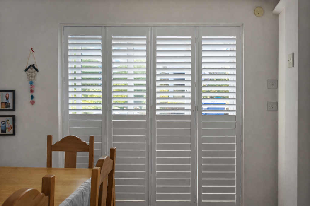 full height shutters in a dining room