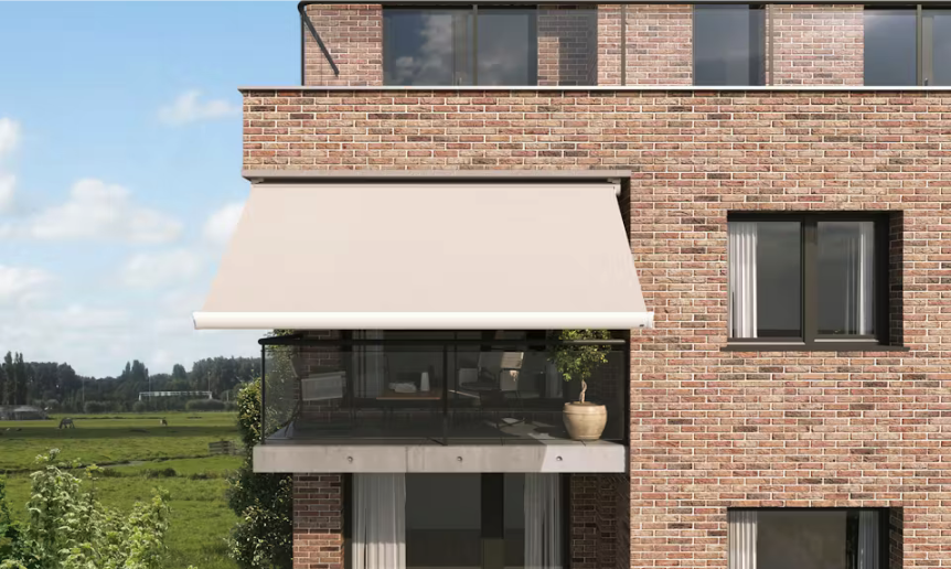 awnings - an awning extended over a balcony in light brown