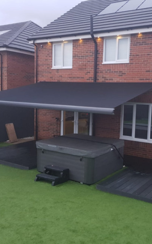 awning over a hot tub